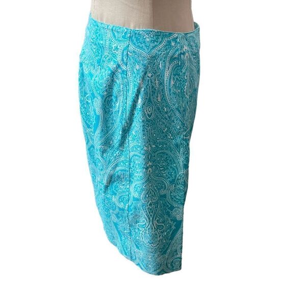 Teal and White Paisley A-Line Skirt by Talbots.  SZ: 6 / EUC - Picture 3 of 9